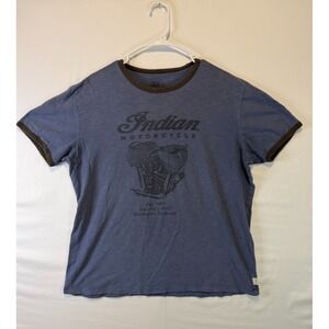Lucky Brand Indian Motorcycle Graphic Tee  Size M Blue Brown Cotton Biker